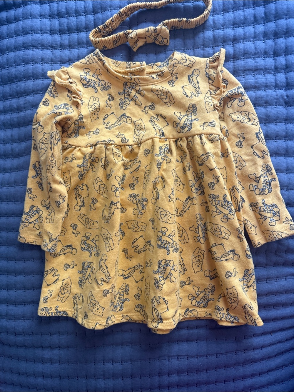 Disney Yellow Winnie the Pooh Long-Sleeve Dress Top with Headband